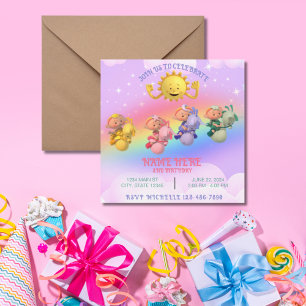 Molnbabys solpastellregnbåge födelsedag inbjudningar