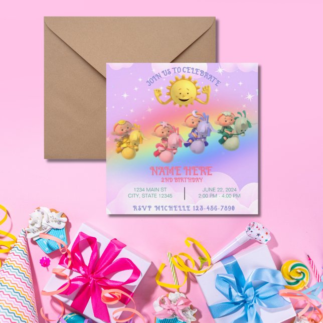 Molnbabys solpastellregnbåge födelsedag inbjudningar (Skapare uppladdad)