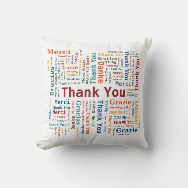 Molnet Tack - 5 språk - flerfärgat Ord Kudde (Framsida)