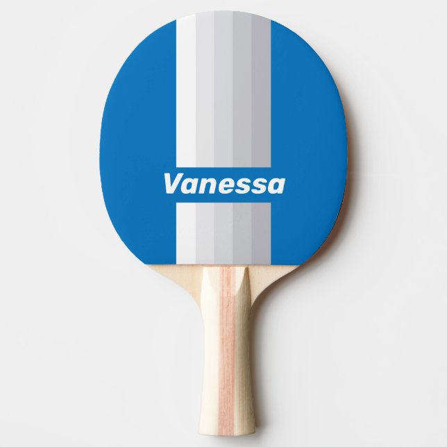 Molnig blå himmel pinstripor med namn pingisracket (Framsidan)