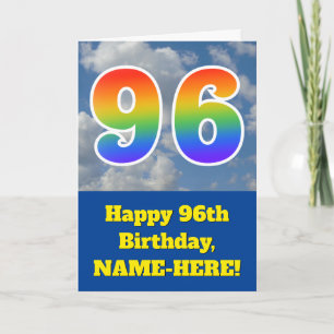 Molnig blå himmel, regnbågsmönster "96" födelsedag kort