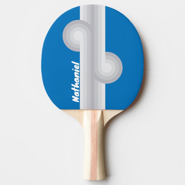 Molnig blå himmelrandig loop med namn pingisracket (Framsidan)