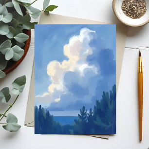 Molnig himmel Blå skog akvarellmålning Vykort