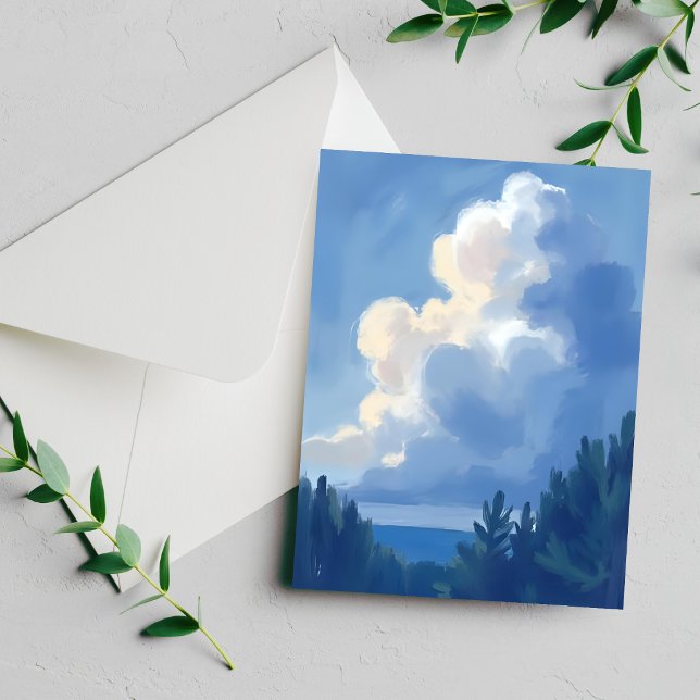 Molnig himmel | Blå skog vattenfärgskort (Skapare uppladdad)
