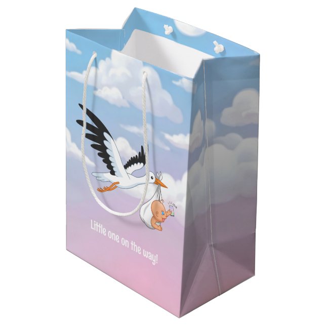 Molnig Himmel Stork Selfie Baby Shower (Baksidan Vinklad)