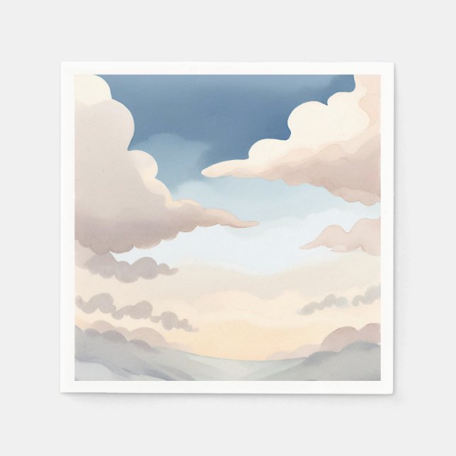 Molnig himmel | Vattenfärg Himmel Blå Moln Pappersservett (Framsidan)