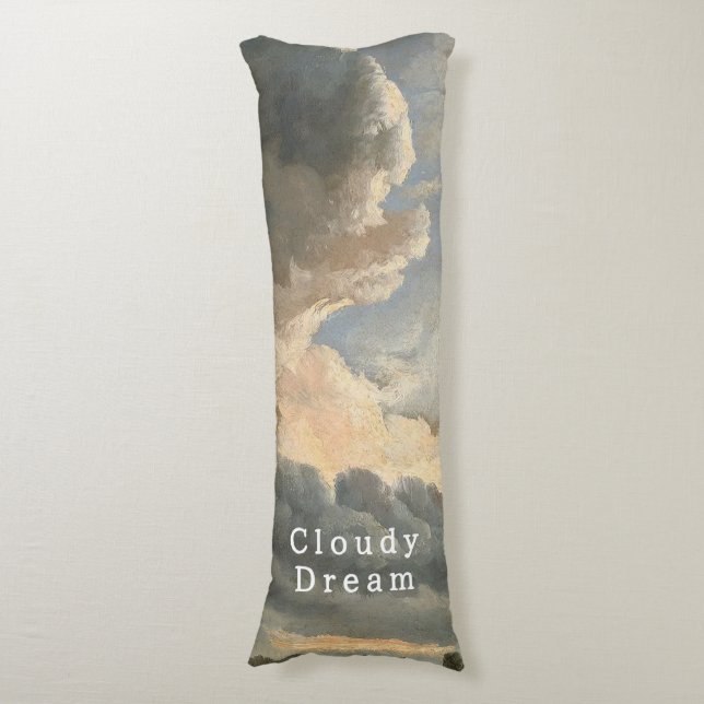 Molnig himmel, vit text, djup sömn  kroppskudde (Framsidan Vertikal)