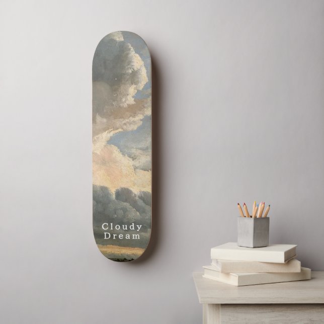 Molnig himmel, vit text, lugn åktur mini skateboard bräda 18,5 cm (Väggkonst)