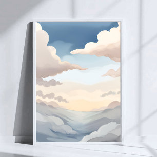 Molniga himlar Vattenfärg Himmel Blå Moln Poster
