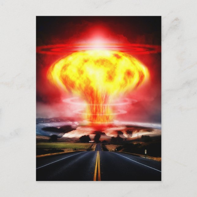 Molnillustration för nukleärt explosionssvampmoln vykort (Framsida)