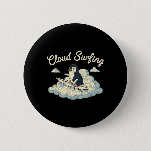 Molnpaddlande pingvin - Whimsical himmel ridning k Knapp (Framsida)