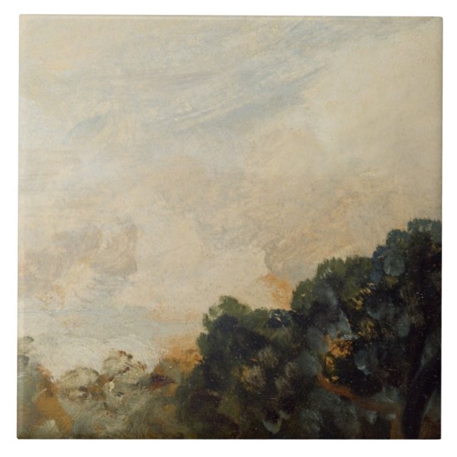 Molnstudie med träd, 1821 (olja på lagt papper gör kakelplatta (Framsidan)