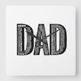 Molnväggsklocka pappa Ord - Fars dag Hero Gift Fyrkantig Klocka