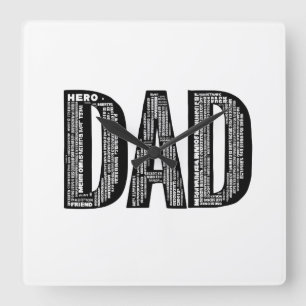 Molnväggsklocka pappa Ord - Fars dag Hero Gift Fyrkantig Klocka