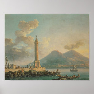 Molo Lantern, Neapel med Vesuvius Beyond Carl Poster