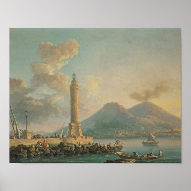 Molo Lantern, Neapel med Vesuvius Beyond Carl Poster (Framsidan)