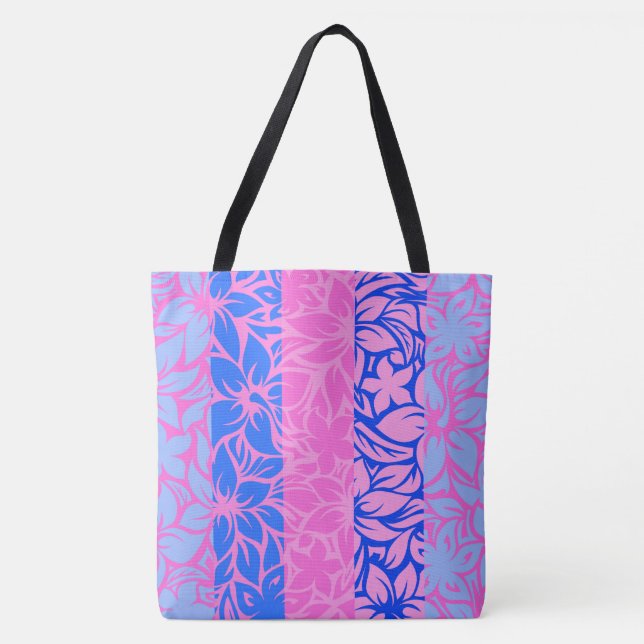 Moloaa Bay Hawaiian Hibiscus Stripe Beach Bag Tygkasse (Framsida)