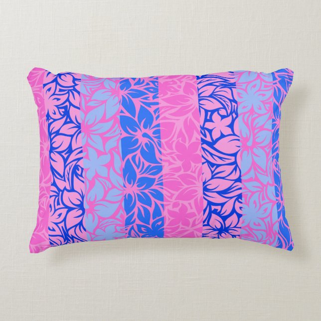 Moloaa Bay Hawaiian Hibiscus Stripe Reversible Prydnadskudde (Framsidan)