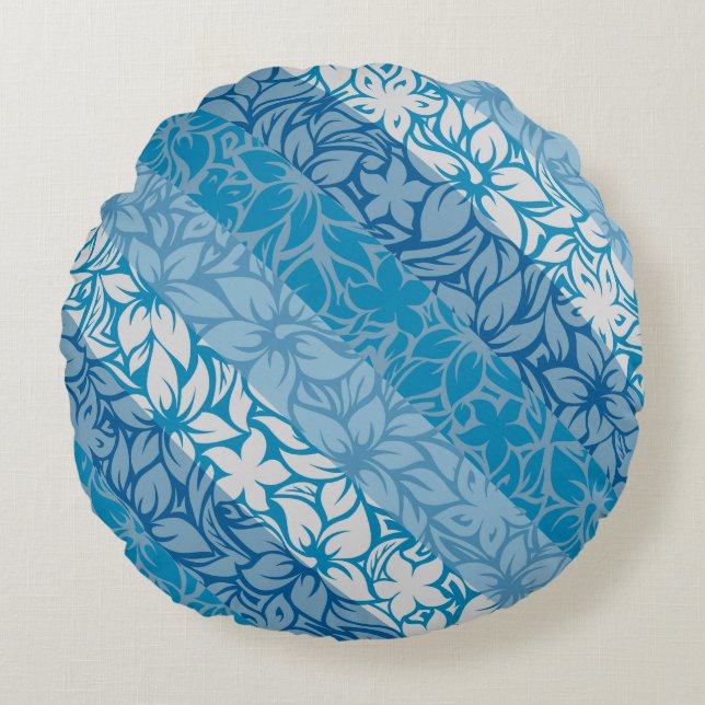 Moloaa Bay Hawaiian Hibiscus Stripe Reversible Rund Kudde (Framsidan)