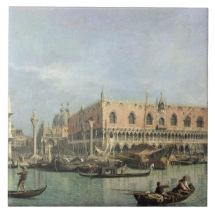 Moloen och Piazzettaen San Marco, Venedig (olja Kakelplatta