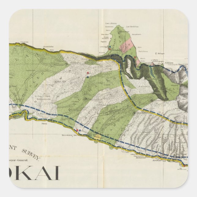 Molokai, Hawaii Fyrkantigt Klistermärke (Framsida)