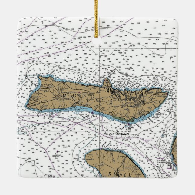 Molokai Hawaii Nautical Chart Julgransprydnad Keramik (Baksida)