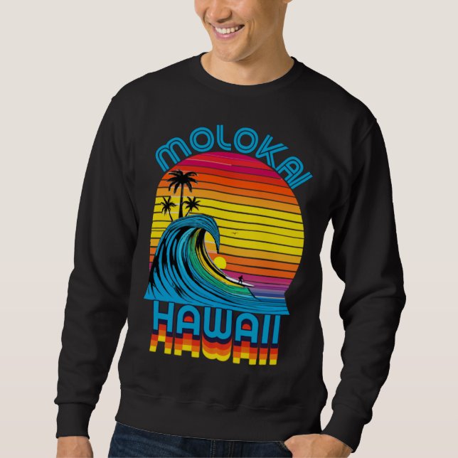 Molokai Hawaii Retro Throwback Surf & Beach Souven Lång Ärmad Tröja (Framsida)