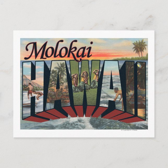 Molokai, Hawaii - Stora Bokstavscener Vykort (Framsida)