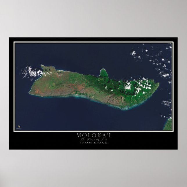 Molokai Island Hawaii Satellite Poster Karta (Framsidan)