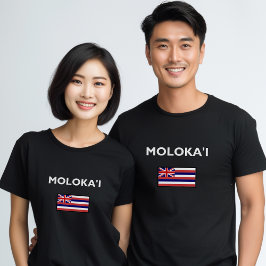Molokai USA Hawaiian Flagga Mörk Färg T Shirt