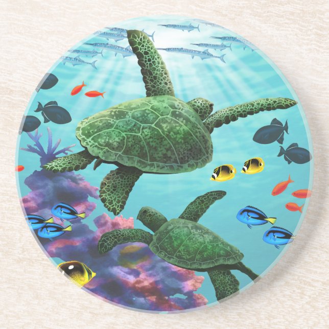 Molokini Cove Hawaiian Sea Turtles Tropical Underlägg (Framsidan)