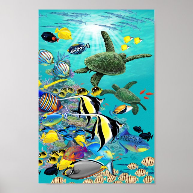 Molokini Cove Hawaiian Tropical Fish and Sea Turtl Poster (Framsidan)
