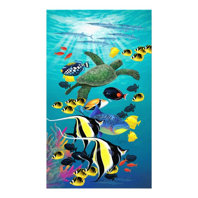 Molokini Cove Hawaiian Tropical Fish Illustration Fototryck (Framsidan)
