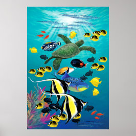 Molokini Cove Hawaiian Tropical Fish Illustration Poster