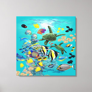 Molokini Cove Hawaiian Tropical Fish Sea Turtle Canvastryck