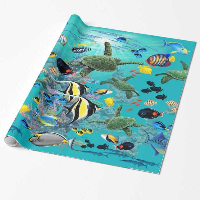 Molokini Cove Hawaiian Tropical Fish Sea Turtle Presentpapper (Utrullad)