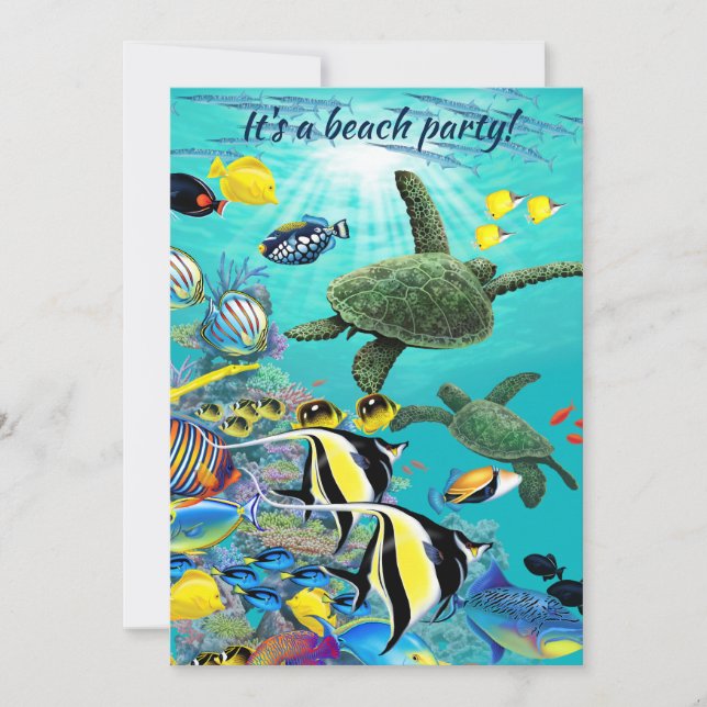 Molokini Cove Hawaiian Tropical Fish Turtle Luau Inbjudningar (Framsida)