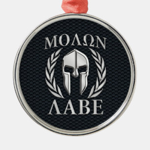 Molon Labe Chrome som Spartan Helmet på Grille Julgransprydnad Metall
