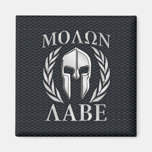 Molon Labe Chrome som Spartan Helmet på Grille Magnet