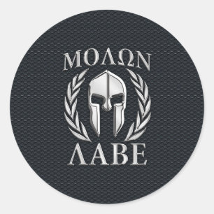 Molon Labe Chrome som Spartan Helmet på Grille Runt Klistermärke