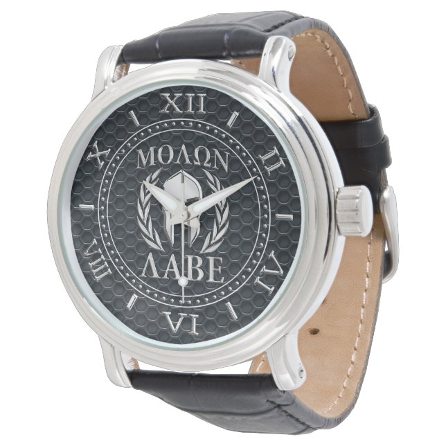 Molon Labe Chrome som Spartan Mask Dial Grille Armbandsur (Vinklad)