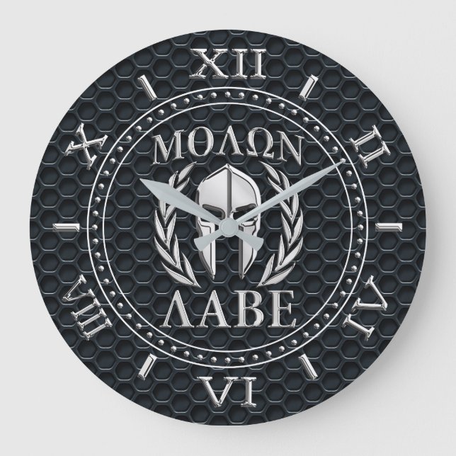 Molon Labe Chrome som Spartan Mask Dial Grille Stor Klocka (Framsida)