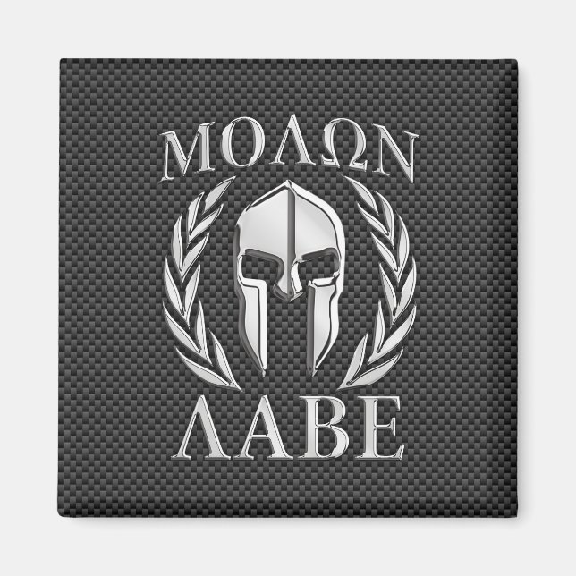 Molon Labe Chrome Spartan Helmet på kolfibrer Magnet (Framsidan)