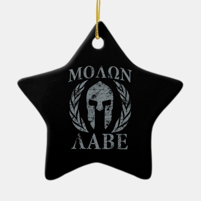 Molon Labe Grunge Spartan Armor Julgransprydnad Keramik (Framsidan)