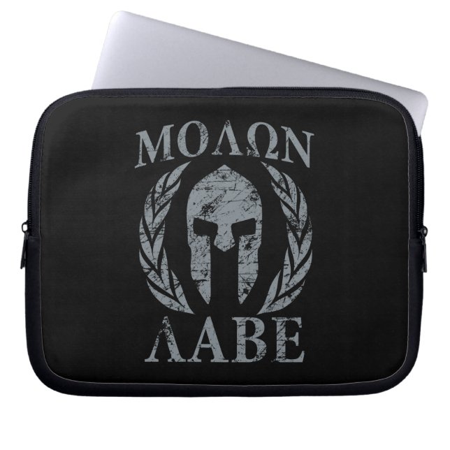 Molon Labe Grunge Spartan Helmet Laptop Fodral (Framsidan)