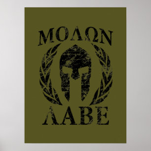 Molon Labe Grunge Spartan Helmet Poster