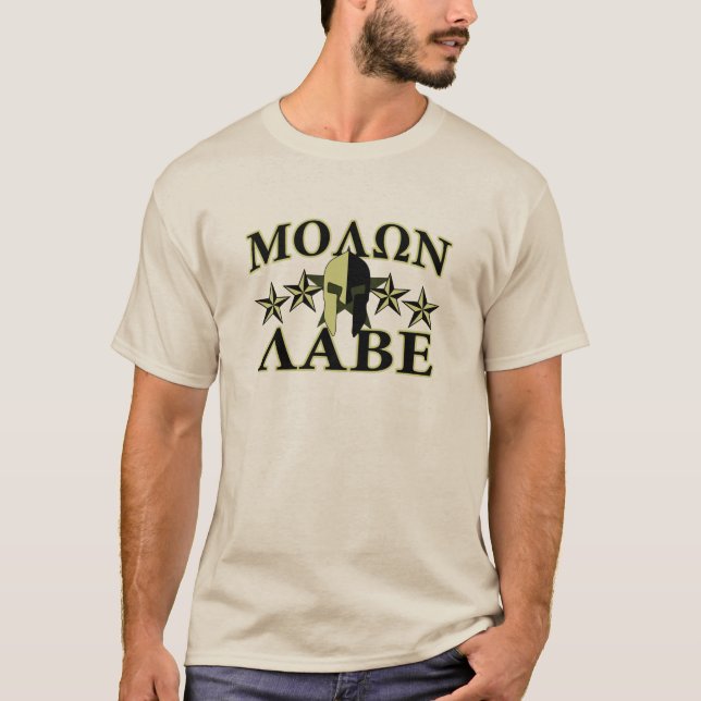 Molon Labe Spartan Helmet 5 stjärnor T-shirt (Framsida)