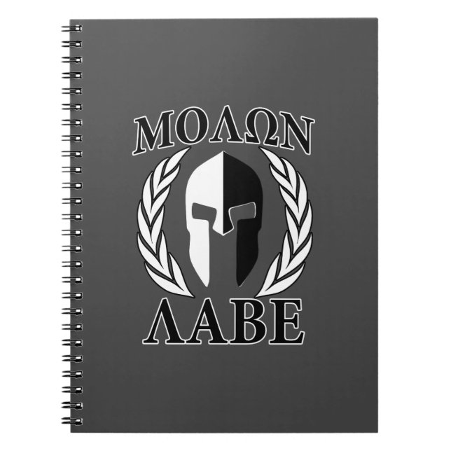 Molon Labe Spartan Helmet Laurels Charcol Anteckningsbok Med Spiral (Framsidan)