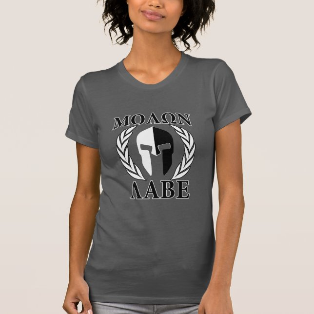 Molon Labe Spartan Helmet Laurels Charcol Tee (Framsida)