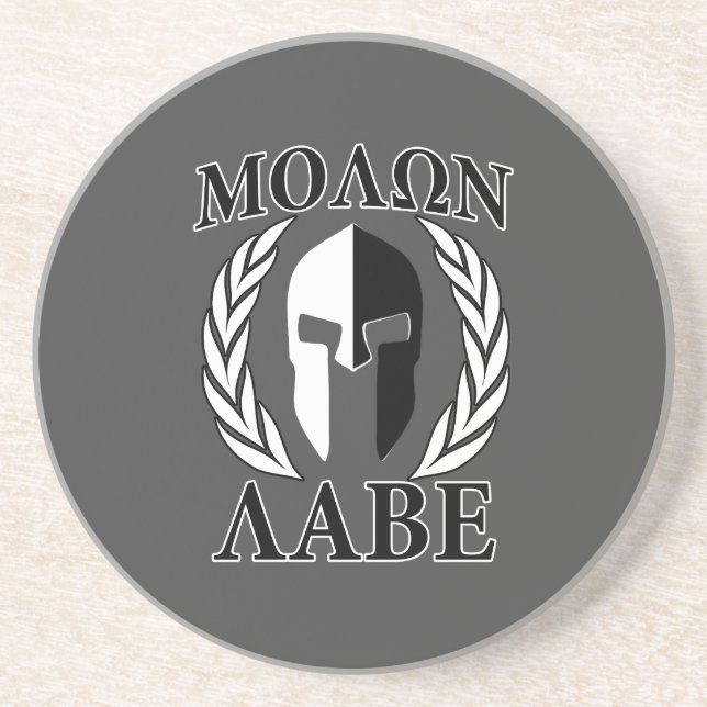 Molon Labe Spartan Helmet Laurels Charcol Underlägg Sandsten (Framsidan)